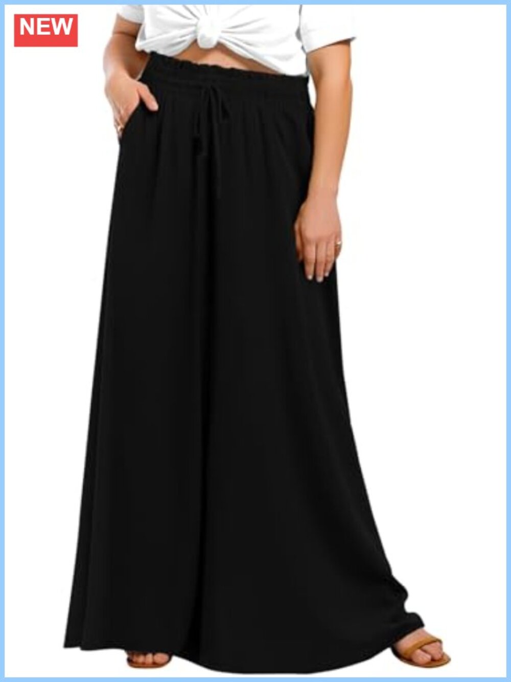 Plus Size Wide Leg Pants High Waist Flowy Palazzo Lounge Trousers with Pockets